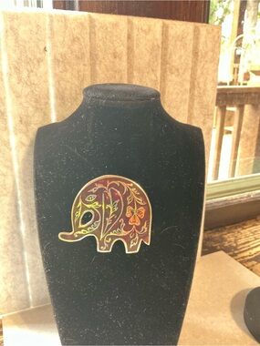 Vintage Cloisonne Enameled Large Elephant Brooch Brass Made in India 1970s Reds